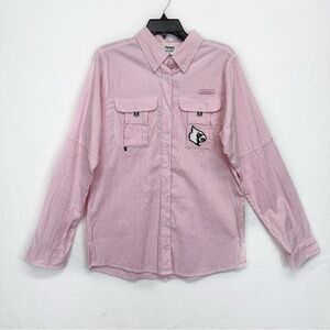 Pressbox Women's St Louis Pink Stripe Baseball Button Up Cardinal  Medium M